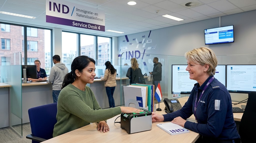 dutch student visa process ind biometric counter desk registration